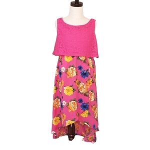 Real Love |  Child Girl M 7/8 | Pink Floral Lace Low Split Sheer Skirt Dress